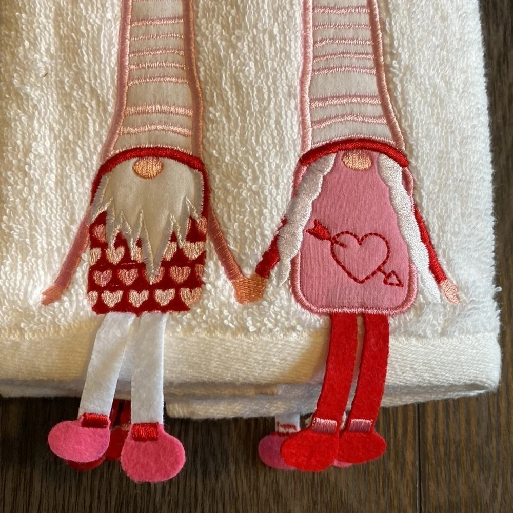 Love set of 2 hand towels. Size 16” x 26”. Gnomes.